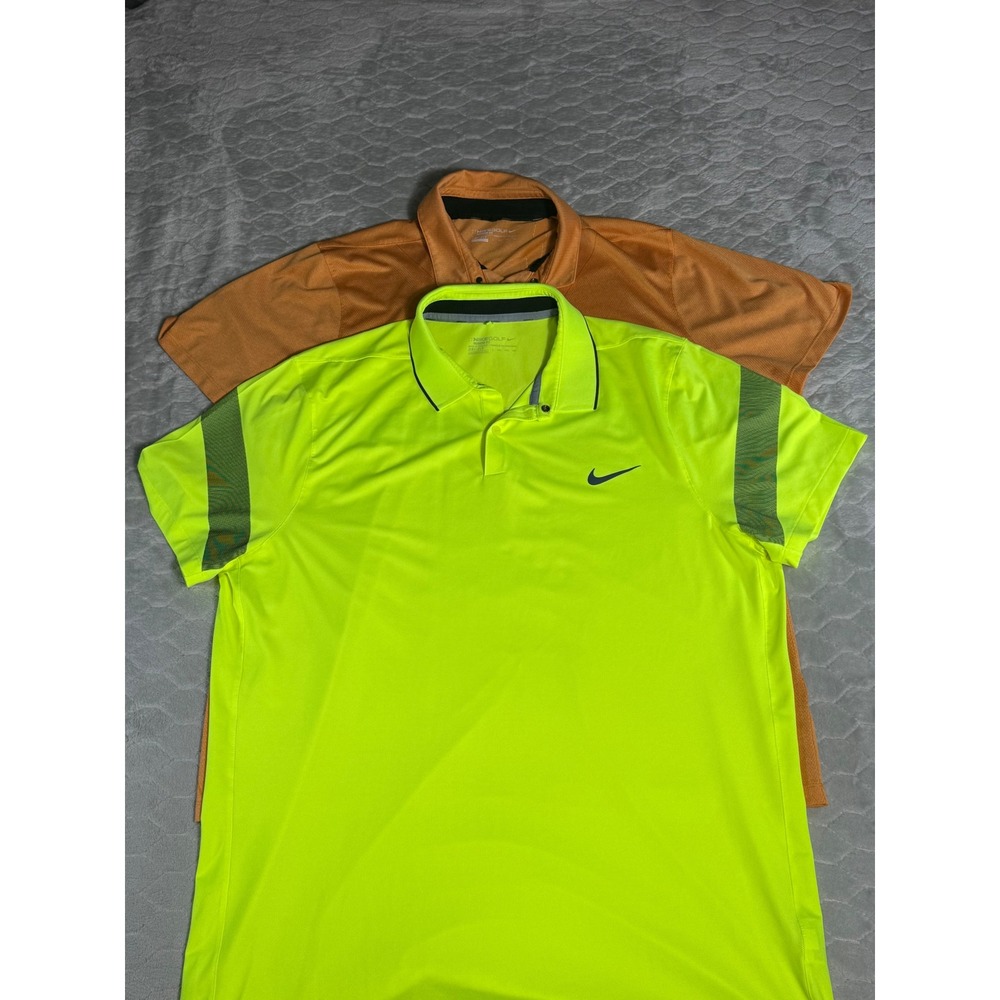 Lot of 2 Nike Golf Modern Fit XXL Polo Shirts Dri-FIT Neon Volt Yellow Orange